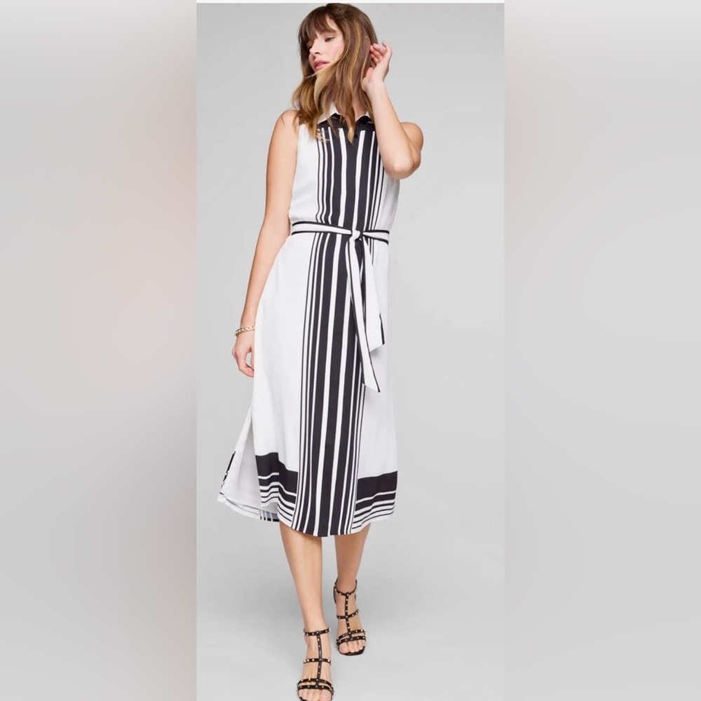 White House Black Market | WHBM Hi Contrast Black & White Midi Shirt Dress